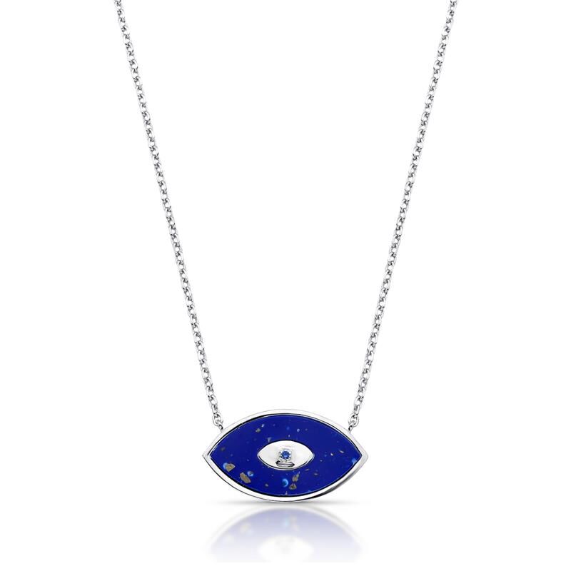 Silver Greek Eye Pendant Necklace – 925 Sterling Silver with rhodium plating