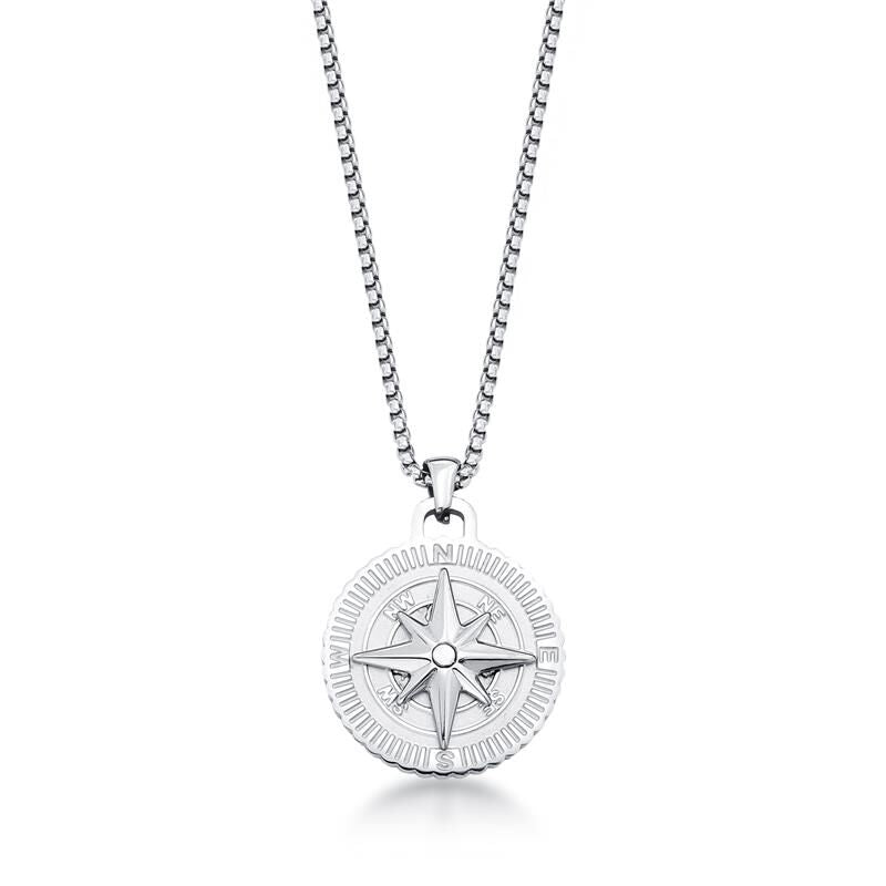 Stainless Steel Compass Pendant Necklace