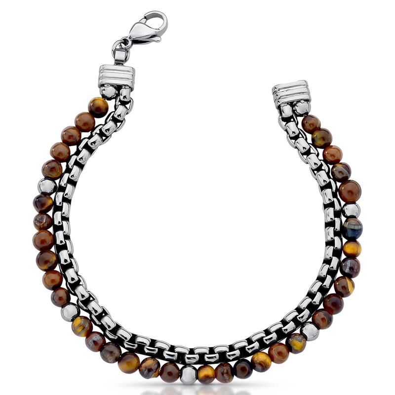 Double-Wrap Bracelet with Tiger's Eye Crystals – Stainless Steel