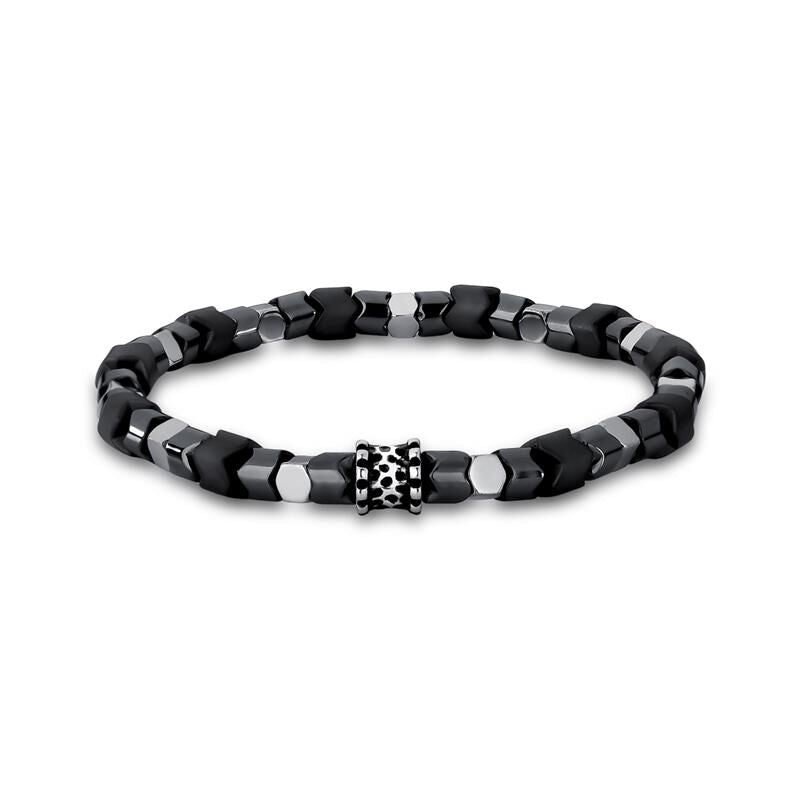 Stretch Silicone Bracelet with Geometric Stainless Steel Accents
