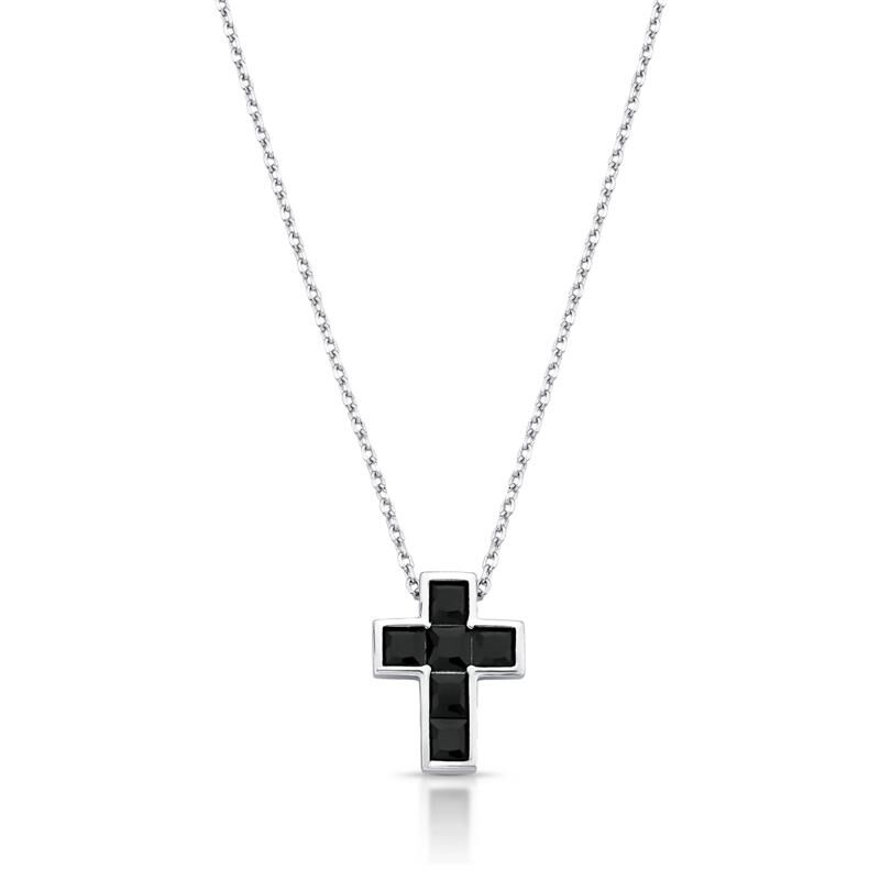 Sterling Silver Cross Pendant Necklace with Crystals – Rhodium-Plated